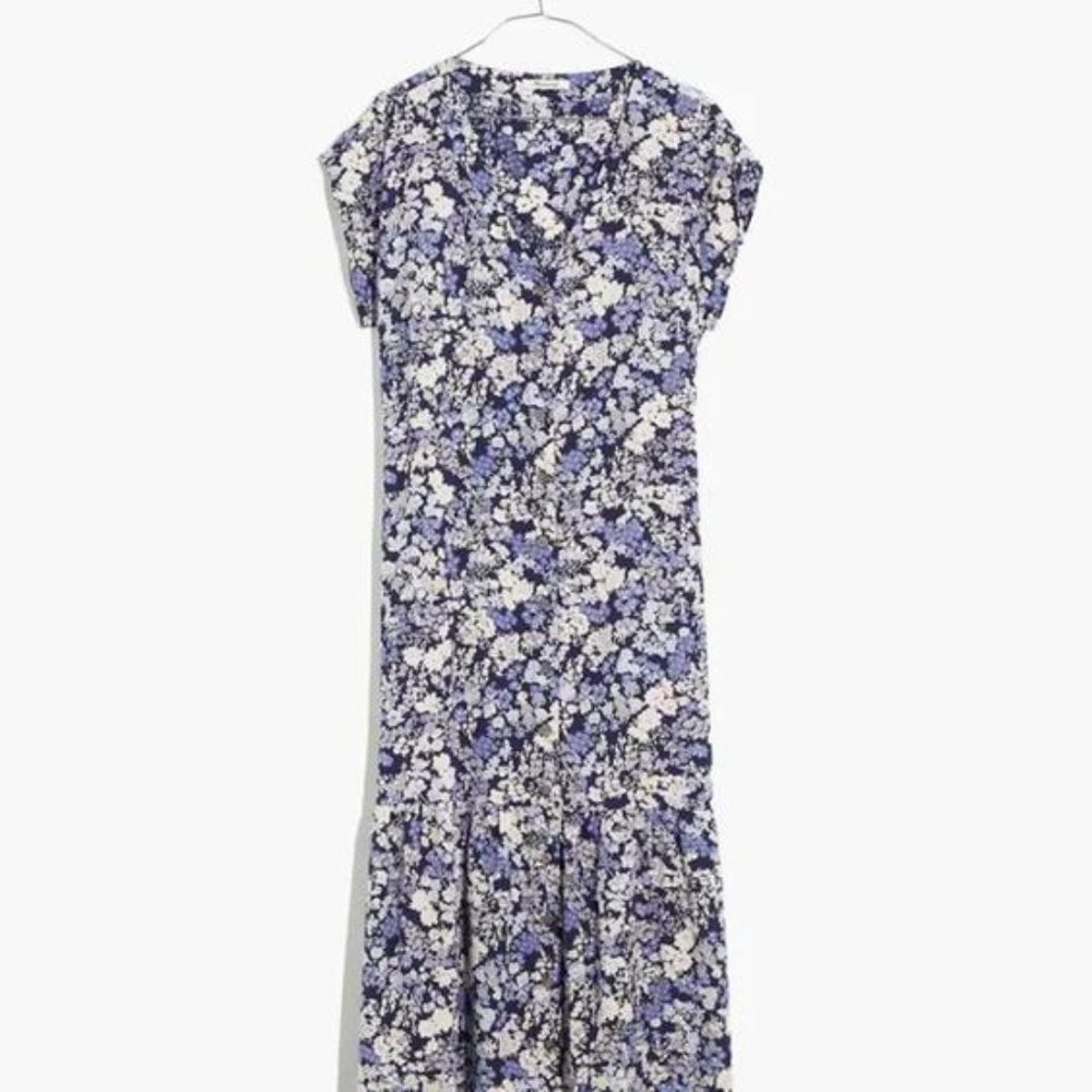 Button-Front Ruffle-Hem Midi Dress in Flower Garden